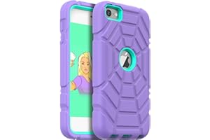 Grifobes for iPod Touch 7th Generation Case, iPod Touch 6th / 5th Generation Case, 3-in-1 Heavy Duty Shockproof Rugged Cover for iPod Touch 7/6 / 5 Case for Kids Girls Children (Purple+Teal)