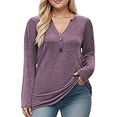 DOLNINE Womens-Plus-Size-Tops Trendy Henley Button Shirts Casual V Neck Long Sleeve Tunic Sweatshirts XL-5XL