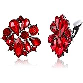 Flyonce Flower Clip-on Earrings for Women, Rhinestone Crystal Floral Clip On Earring