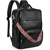 SYTRAH Leather Laptop Backpack, 15.6 Inch Business Computer Bag, Designer College Backpack Travel Backpack with Colorful Shoulder Bag Strap Black