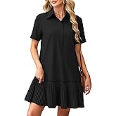 ECOWISH Women Summer Shirt Dress- V Neck Short Sleeve Casual Shift Dresses Button Down Mini Dresses with Pocket