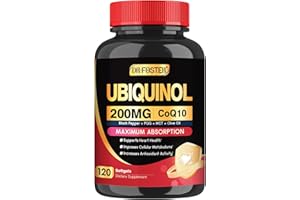 DRFOSTER Coq10 Ubiquinol 200mg, Coq10 200mg Softgels, Max Absorption Ubiquinol with Vitamin E & PQQ & Black Pepper, Powerful Antioxidant, 120 Softgels