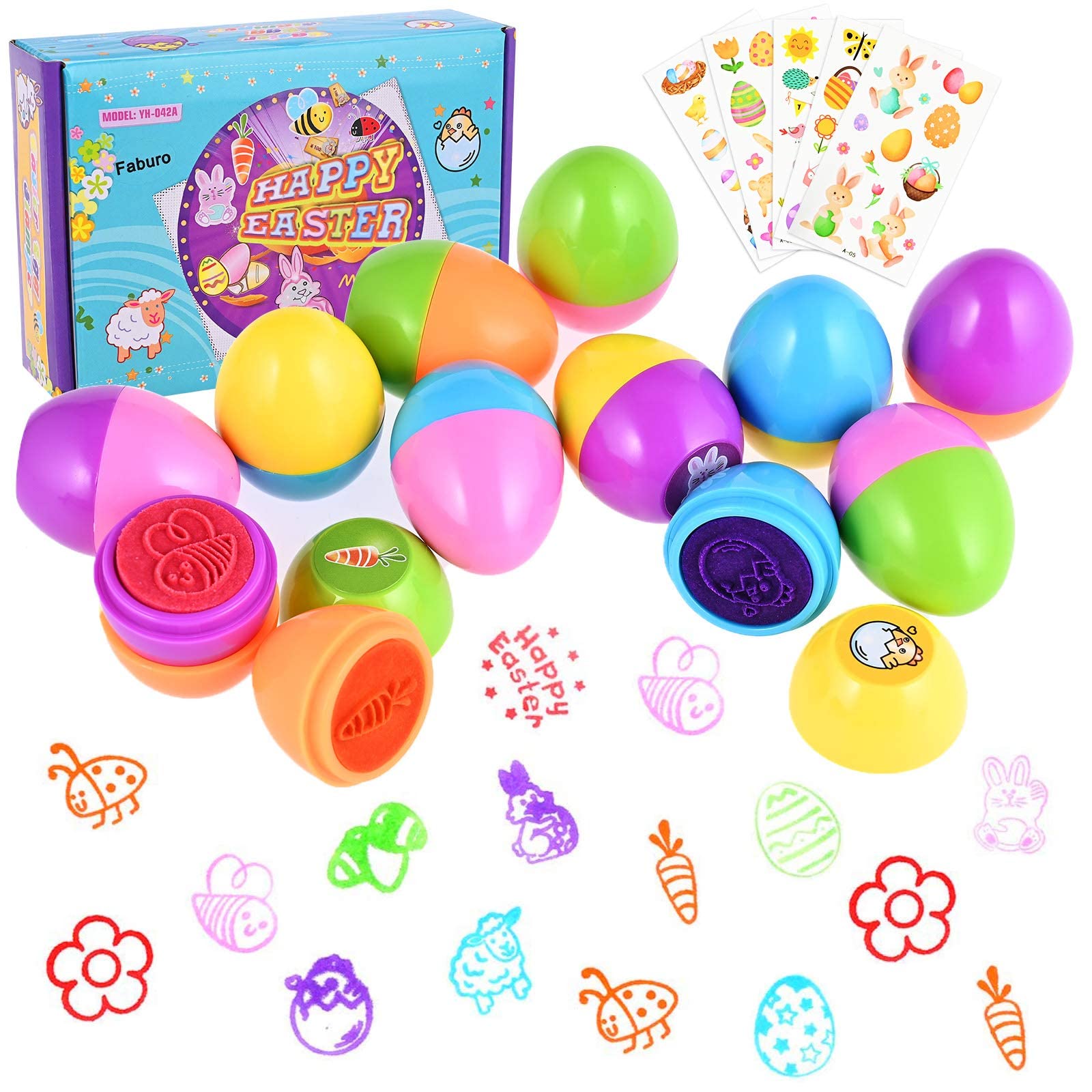Faburo Easter Egg Stampers, 12pcs Easter Stamps for Kids Eater Hunt Egg Hunt Game Easter Party Easter Gifts for Children