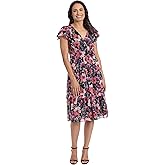 London Times Womens Double Flutter Sleeve Surplice Tiered Midi