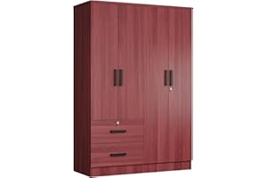 WOODPECKERS FURNITURE AND MATTRESS 4 Doors Wardrobe 2 Drawers with Shelves 48 inch Wide and 72 high (Mahogany)
