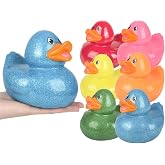 Large 6" Tall Glitter Rubber Duckies (One Random Color Duck) Collectable Colorful Ducks Great for Dash Display and Bath Play (1 Pack)