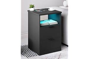 MIRROTOWEL Nightstand, 2 Drawers，with Drawer and Storage Shelf, Bedside Table End Table, Modern Night Stand for Bedroom, Home Office(Black)