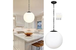 KoKo&Yukina 13.7" Black Globe Pendant Light Mid Century Pendant Light Milk Glass Pendant Lights Kitchen Island Adjustable Hanging Light Fixture for Dining Room Bedroom Kitchen Island