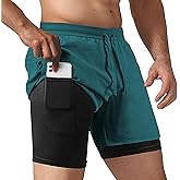 NIMOJIRO Men's 2 in 1 Running Shorts Workout Athletic Training Gym Outdoor Sports Shorts