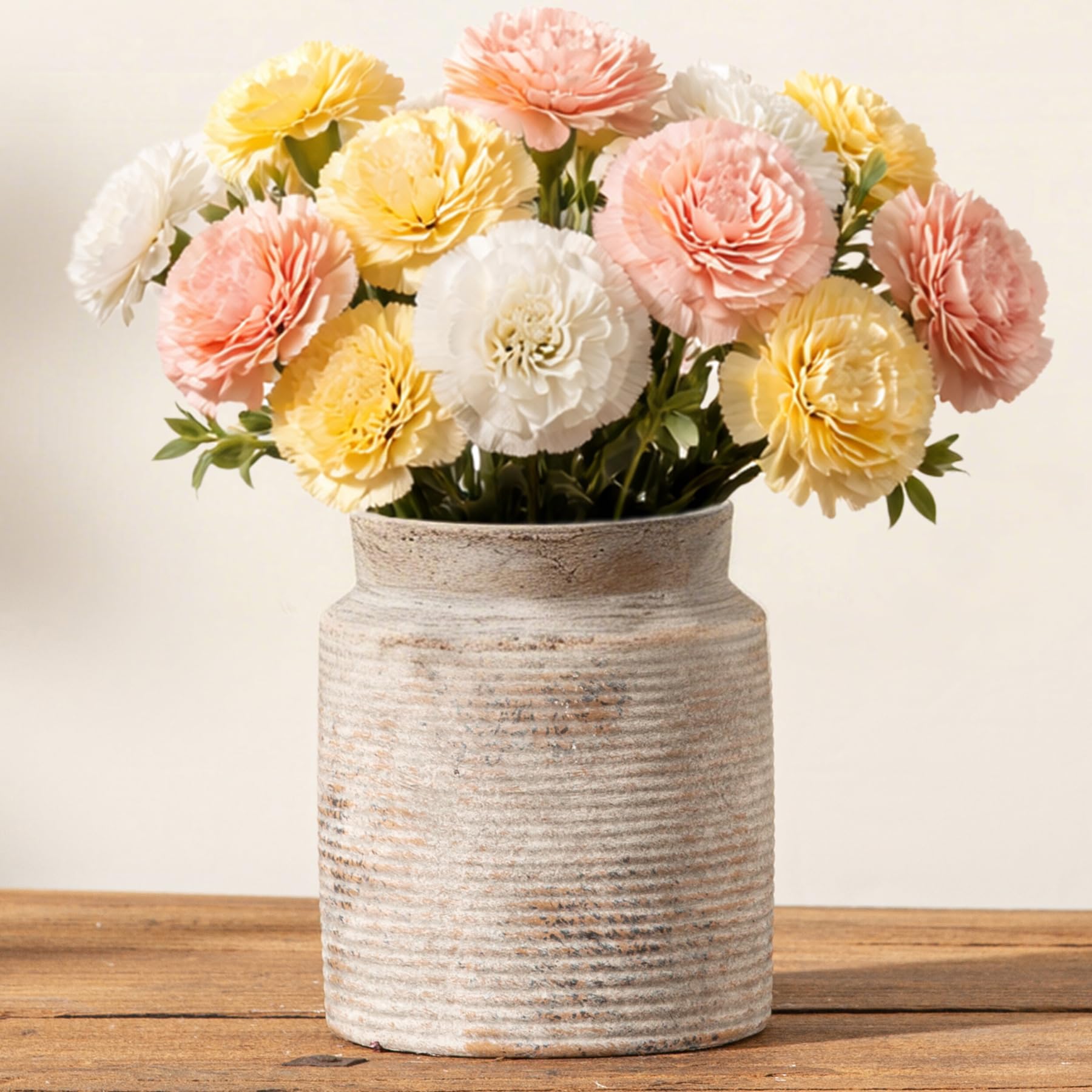 Ceramic Flower Vase 6.5 inch Farmhouse Rustic Vase for Home Decor Handcrafted Pottery Vase Small Terracotta Vases for Dining Table Decor Fireplace Living Room Bathroom Wedding Centerpiece(M-Terra)