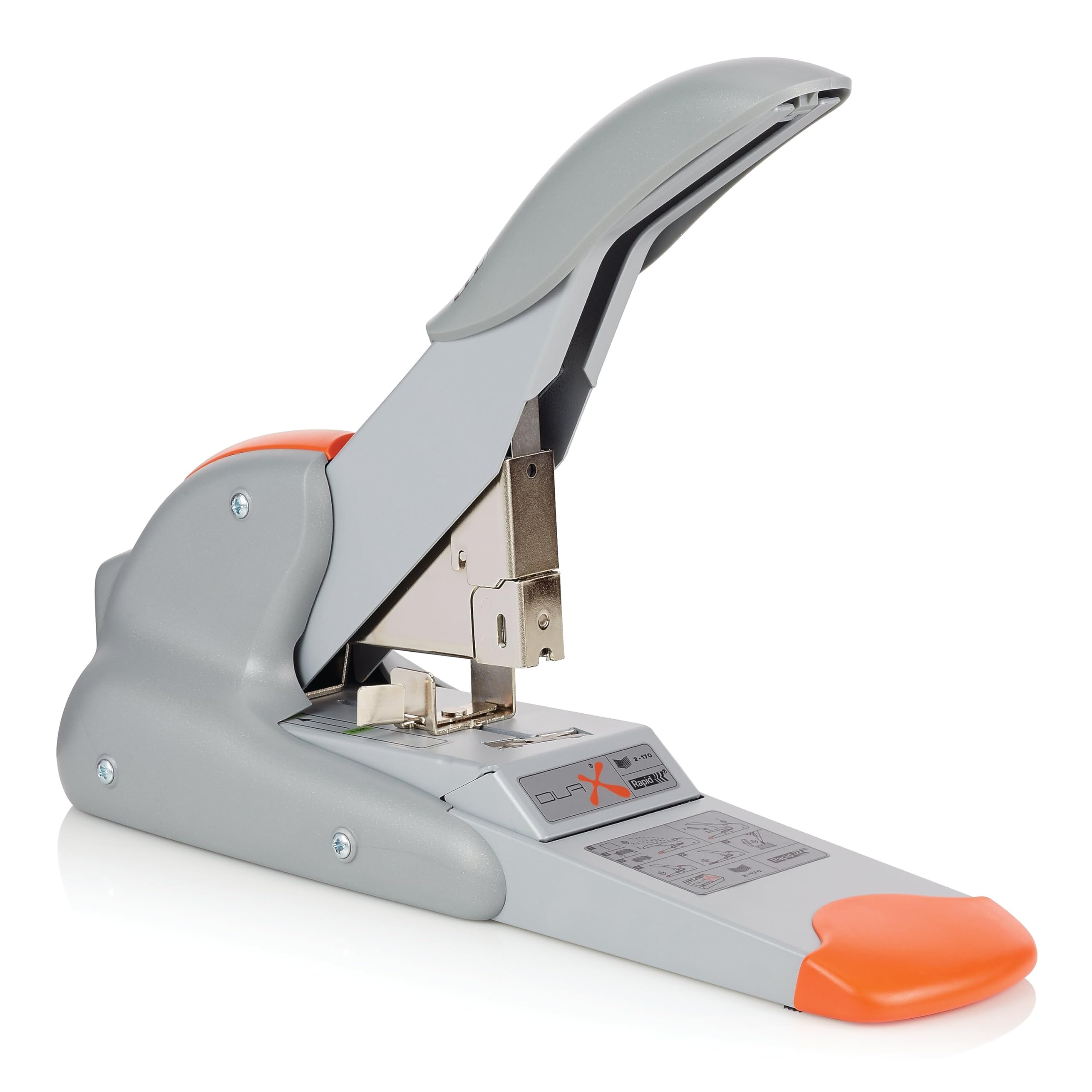 Rapid DUAX Heavy Duty Stapler, 20-170 Sheet Capacity, Flat Clinch Stapling, Includes Staples, Metal and Plastic, Silver/Orange, 21698301