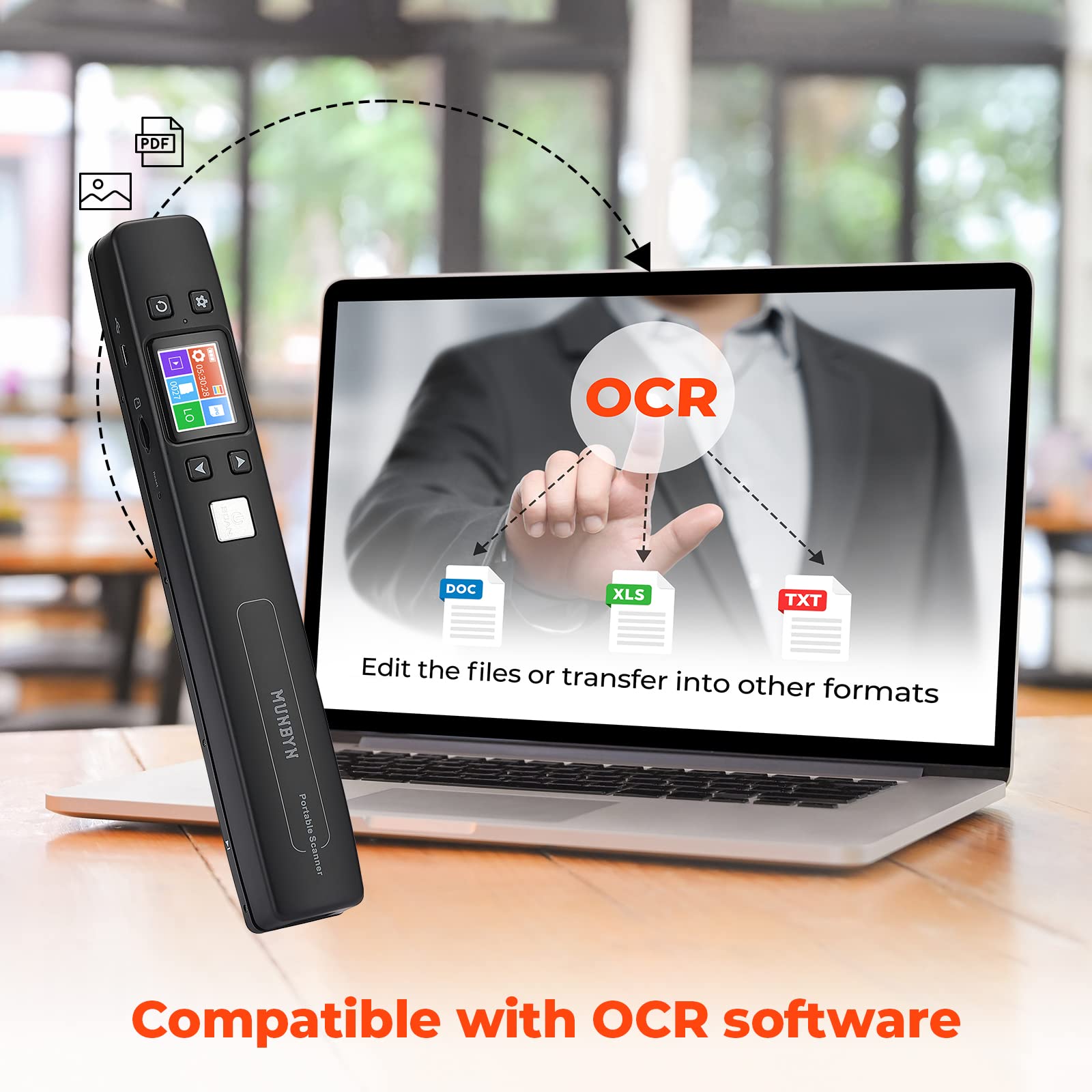 MUNBYN Portable Scanner, Photo Scanner for Documents, Pictures, Texts at 1050 DPI, Flat Scanning, Includes 16GB Card, Wand Document Reader with Wi-Fi or USB for Uploading to PC/Phone, No Driver Needed