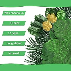 81 Pieces 10Kinds Artificial Tropical Leaf Jungle
