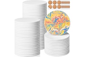 Ceramic Tiles for Crafts, GOH DODD 60 Pack Unglazed Blank Coasters White Tiles with 60 Cork Backing Pads for Alcohol Ink, Painting, Acrylic Pouring, DIY, Art Projects, Decorating, Round, 4 Inch