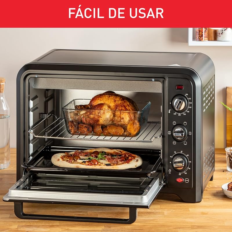 Moulinex optimo ox4448- forno de convecção de 19 l, 6 modos de cozimento, termostato até 240 e temporizador até 120 minutos, assadeira e grelhas reversíveis, design compacto