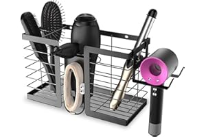 WILAOIYOOU Bathroom wall mounting type hair dryer shelf Cupboard door Non-punching hang Hanging basket multifunction pylon black be suitable for Curling iron Hair straightener