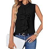 Vrtige Women's Summer Tank Top Button Down Ruffle Front Collar Neck Sleeveless Blouse Shirt Top