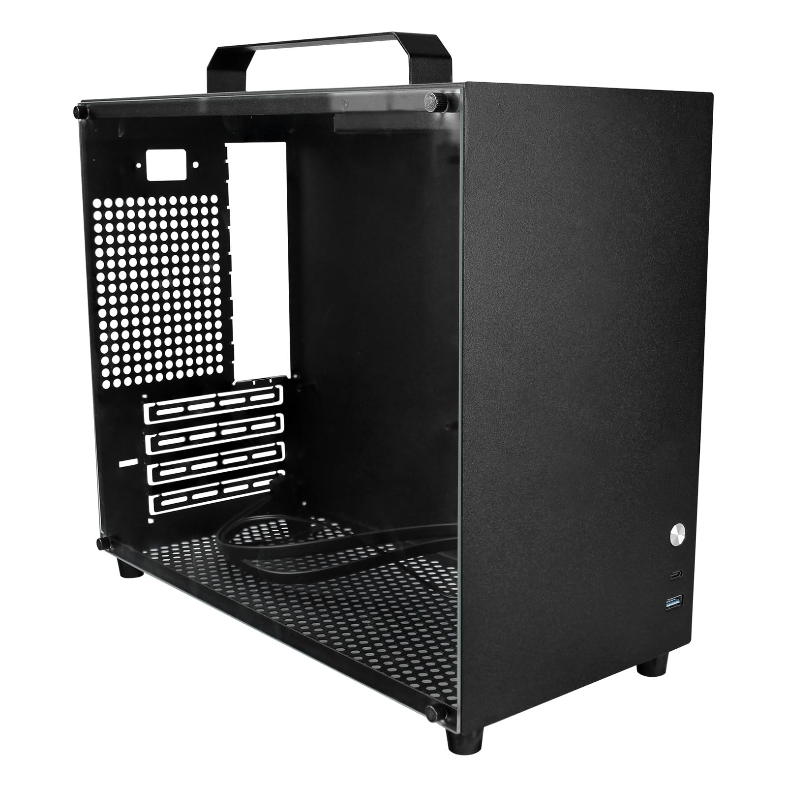 Photo 1 of ALAMENGDA V500 Mini Portable M-ATX/ITX Computer Case, MINI-Tower CASE, Full Side Transparent Acrylic DIY Desktop Case with Handle, Support 320MM GPU Size (Black-2.0)