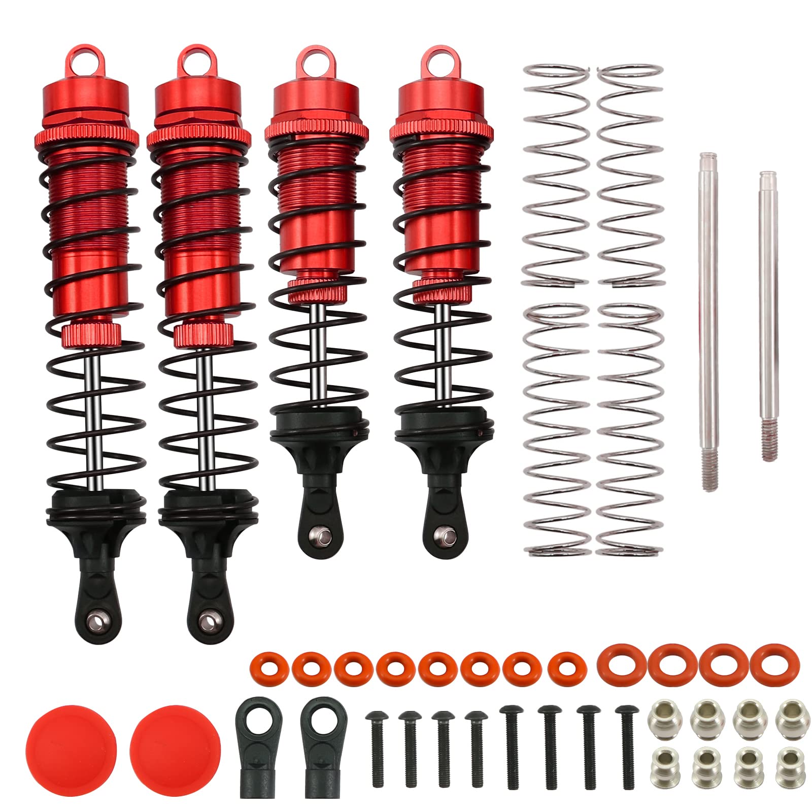 RCAWD Big Bore Shock Absorber for ARRMA 4S Kraton & Outcast Upgrades, 1/10 4x4 4S BLX Front Rear RC Shocks Damper 100mm 130mm with Spring Adjustable Parts for #AR330552, #AR330553（Red)