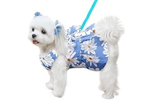 ABRRLO Cute Dog Dress Small Dog Clothes for Girls Female Puppy Outfits Blue Daisy Pet Summer Clothes Bowknot Doggy Cat Prince