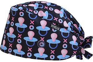TOVELLE Pacifier Double-Sided Printed Scrub Caps for Men and Women with Buttons, Adjustable Helps Reduce Static Buildup Medical Hats, Cute and Breathable Surgical Caps with Sweatband for Long Hours