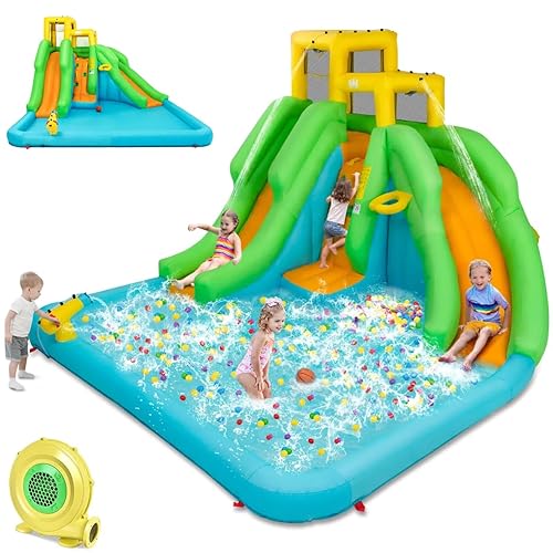 HONEY JOY Inflatable Water Slide, in Kids Bouncer Water Park w