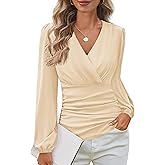 GRACE KARIN Long Sleeve Blouses for Women Dressy Casual, Wrap Tops Work Shirts, 2026 Spring Business Outfits