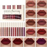 lepke Matte Liquid Lipstick Set - 12 Pcs Long Lasting &amp; Waterproof Lipstick Kit, Non Transfer Lip Stain with Nude, Dark Red | Full Coverage Lip Gloss Makeup Set for Women