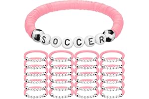 Trnayi 24 Pcs Soccer Bracelets Stackable Clay Beaded Bracelets Soccer Party Favors Beaded Ball Adjustable Clay Bracelet Jewelry Sports Gifts Supplies for Adults