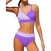 ADIFUN Girls Swimsuit V Neck Bikini Set Color Block with Cover Up 3Pcs Bathing Suits