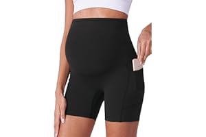 POSHDIVAH Maternity Shorts for Women Over Belly Biker Workout Yoga Active Summer Pregnancy Running Short Leggings 5"