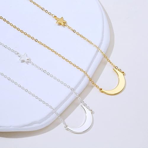 ASCOMY Dainty 14K Gold Plated Moon and Star Pendant Necklaces for
