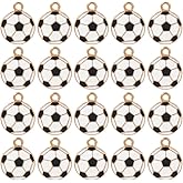 SUNNYCLUE 1 Box 56Pcs Enamel Soccer Charm Metal Football Charms Alloy Gold Sports Game 16mm Round Black White Ball Dangle Pendants for Jewelry Making Supplies DIY Necklace Bracelet Crafting Adults