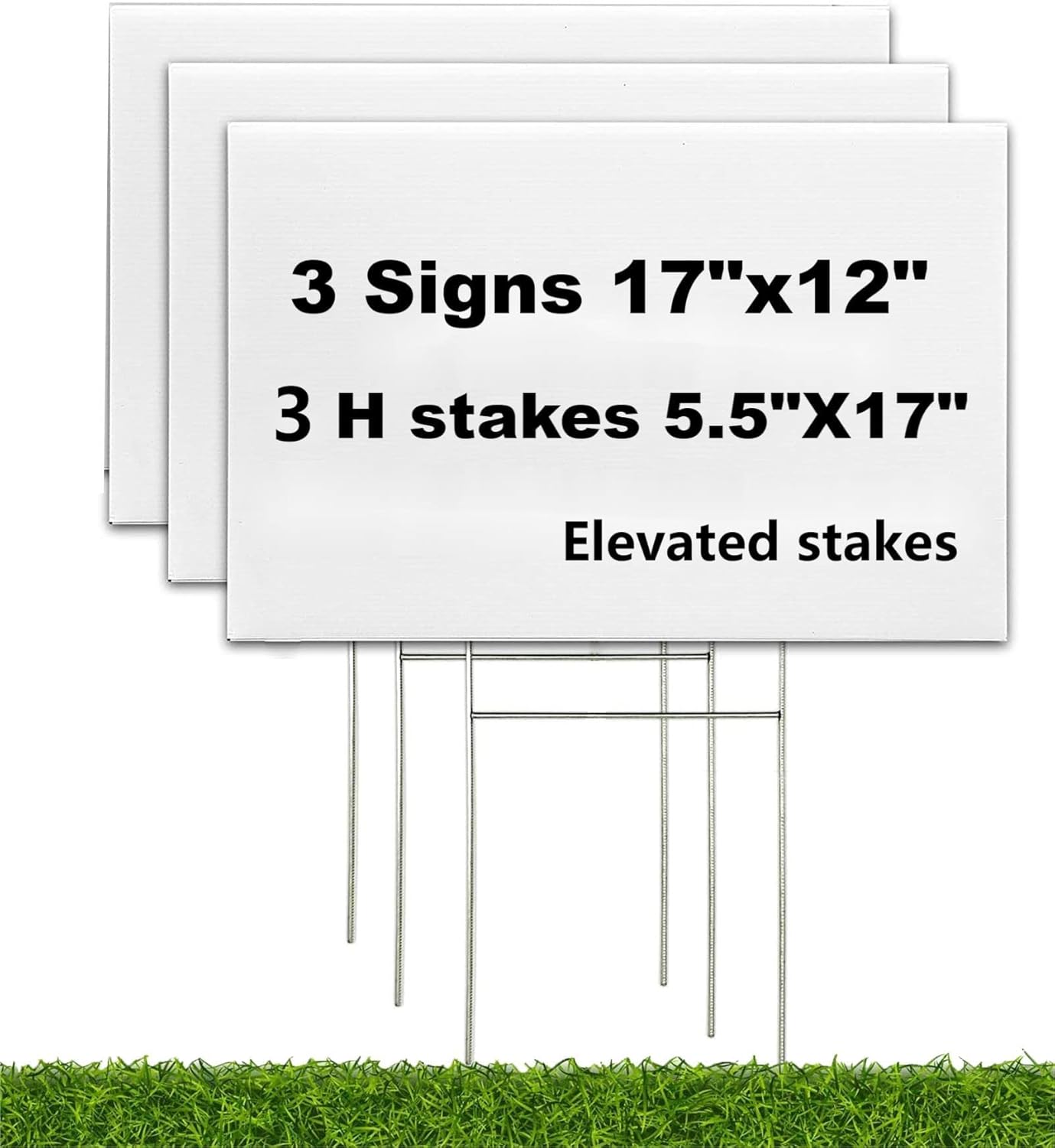 Yard Signs - WENWELL Blank Yard Signs with H Metal Stakes 17x12 in,Real Estate Garage sale Signs Double Sided,Corrugated Plastic Lawn Sign for Birthday,DIY Custom Outdoor Sign for House,Road,Outside,3 Packs