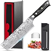 MOSFiATA 7” Nakiri Chef's Knife with Finger Guard, German High Carbon Stainless Steel EN1.4116 Vegetable Knife, Multipurpose Kitchen Knife with Micarta Handle in Gift Box