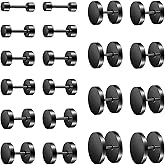 Andibro 10Pairs Black Stud Earrings for Men Women, Fake Gauge Earrings Faux Gauges Black Round Dot Ear Studs Set 3-14mm