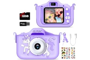 CL FUN Kids Camera, Toy Camera for Kids Girls/Boys Age 3-12, Toddler Digital Video Camera with Silicone Cover,Portable Toy Camera with 32GB SD Card,Christmas Birthday Present for Kids - Purple