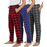 Real Essentials 3 Pack: Boys' Fleece Pajama Pants Soft PJ Bottoms for Kids Youth Teens Sleepwear (Ages 5-18)