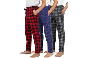 Real Essentials 3 Pack: Boys' Fleece Pajama Pants Soft PJ Bottoms for Kids Youth Teens Sleepwear (Ages 5-18)