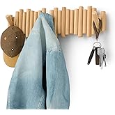 Umbra Picket Coat Rack with 8 Hooks – Natural Wall-Mounted Coat Rack with Flip-Down Wooden Hooks, Real Pine Wood Decorative Wall Storage for Jackets, Hats, Scarves, Bags, Entryway, Bedroom Living Room