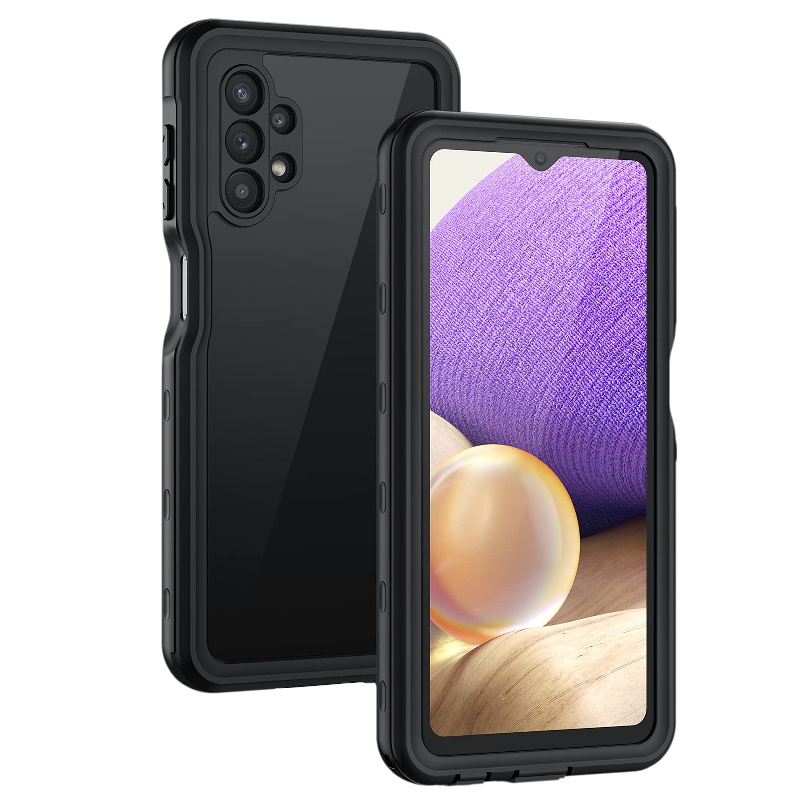 Photo 1 of Lanhiem for Samsung Galaxy A32 5G Case, IP68 Waterproof Dustproof with Built-in Screen Protector, Heavy Duty Full Body Protective Phone Case for Galaxy A32 5G, Black/Clear