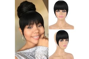 G&T Wig Yaki Clip in Bangs for Black Women Short Kinky Straight Bangs Hair Extensions Clip on Bangs with Temple Thick Bangs Fringe Hairpieces (1B,single bangs)