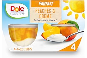 Dole Fruit Bowls Low Fat Peaches & Creme Parfait, Back To School, Gluten Free Healthy Snack, 4.3oz, 4 Cups