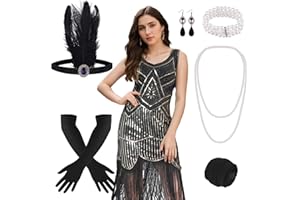 FEPITO 1920s Flapper Dresses for Women, Fringed Sequin Great Gatsby Dress for Women with 20s Accessories, Roaring 20s Costume