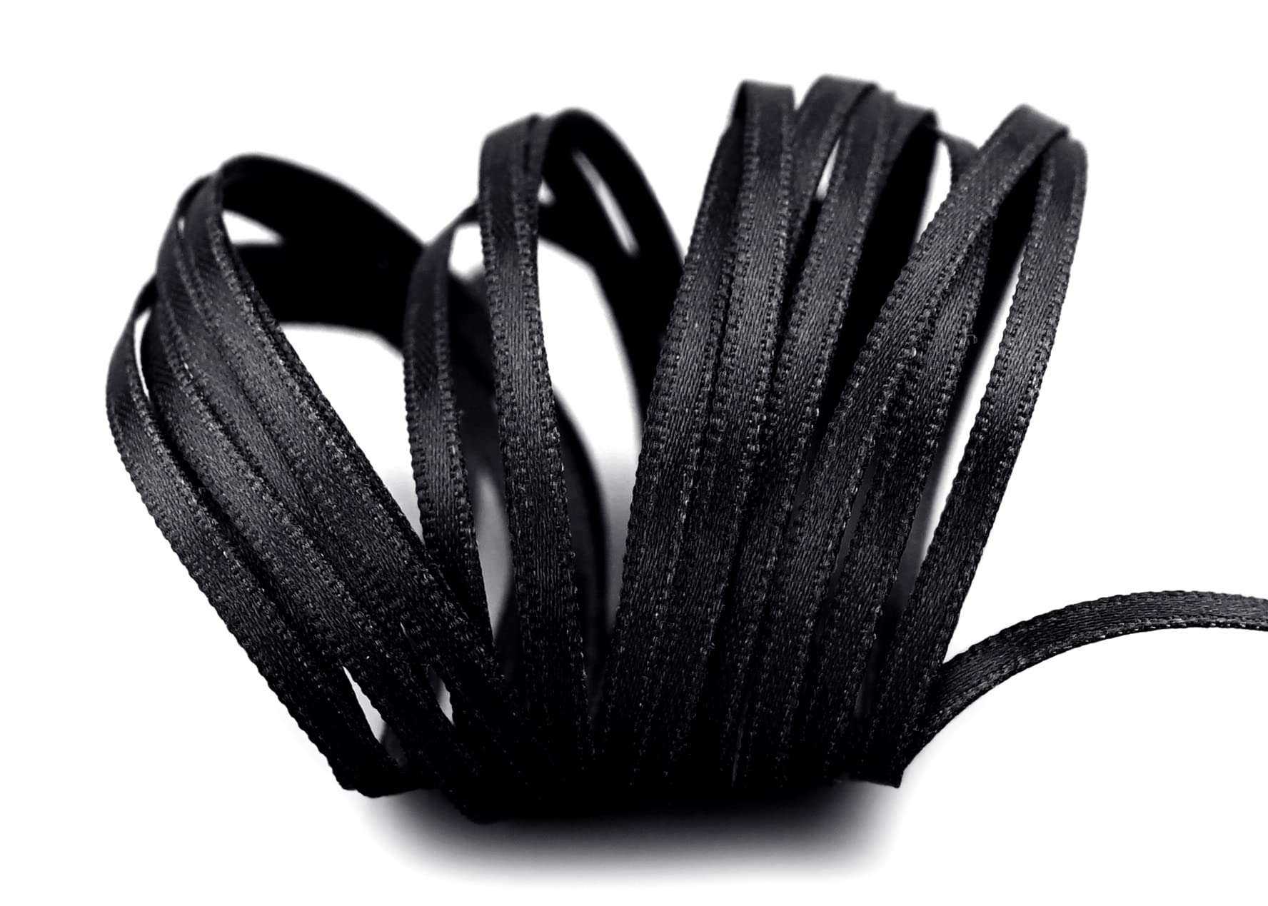 finemark 50 m x 3 mm Satin Ribbon Black (613) Double-Sided Satin Ribbon Without Wire Soft and Shiny Gift Ribbon Decorative Cord Crafts