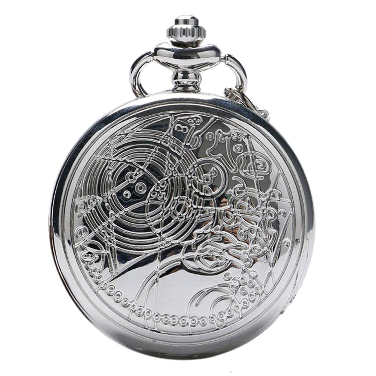 Designer Inspirations Boutique DR WHO Polished Silver Finish Retro/Vintage Case Full Hunter Mens/Boys Quartz Pocket Watch Necklace - On 32" inch / 80cm Chain