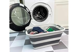 SAMMART Collapsible Plastic Laundry Basket - Foldable Pop Up Storage Container/Organizer - Portable Washing Tub - Space Saving Hamper/Basket (Grey/Steel Grey, 42L)