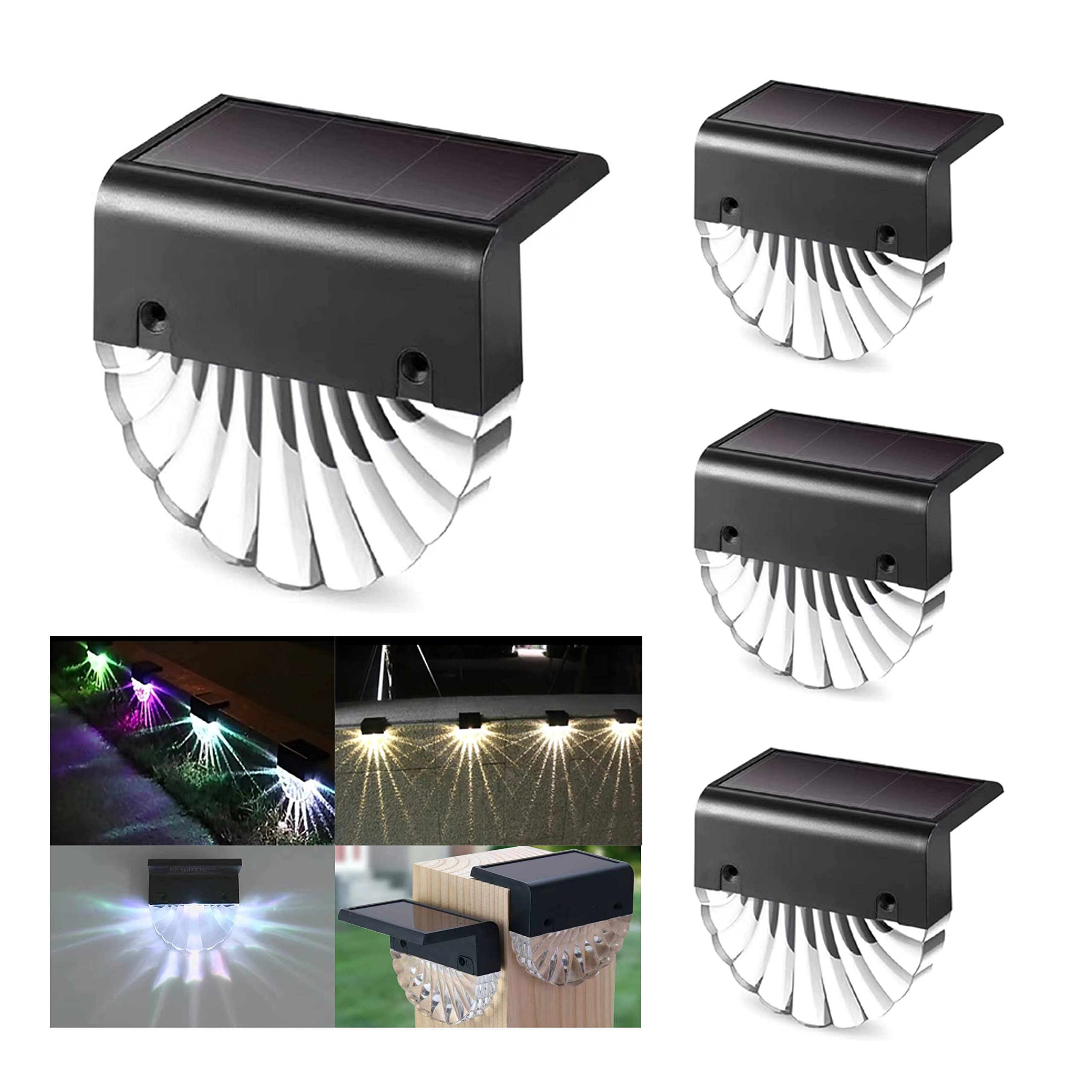OneUan - 4 x Outdoor Solar Light Shell RGB Acrylic LED Solar Light for Garden, Fence, Patio and Steps, Waterproof IP65, Warm White + RGB Colour, 10 Lm, Pathway Lighting, Facades.