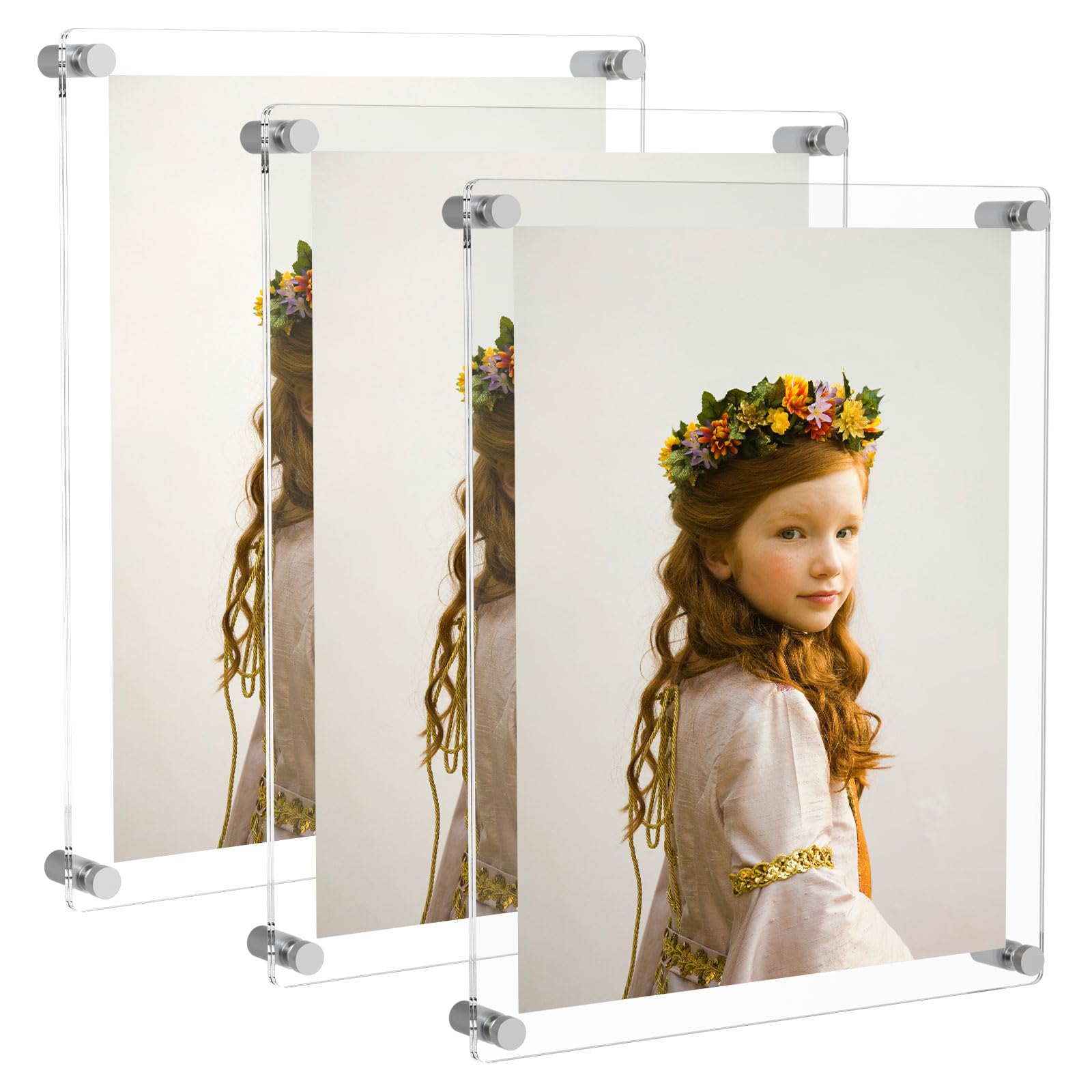 NIUBEE 11x14 Clear Acrylic Wall Mount Picture Frame Floating Frames for Photography Display (3Pack)
