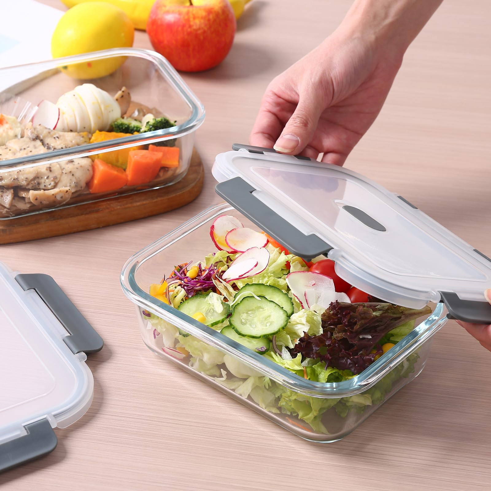 TDSYDS Frischhaltedosen Glas Set für Lebensmittel 8 Stück(4 Behälter + 4 Deckel), Glasbehälter mit Deckel Mikrowellengeschirr Spülmaschinen & Gefrierschrankfreundlich - Meal Prep Boxen Glas 7